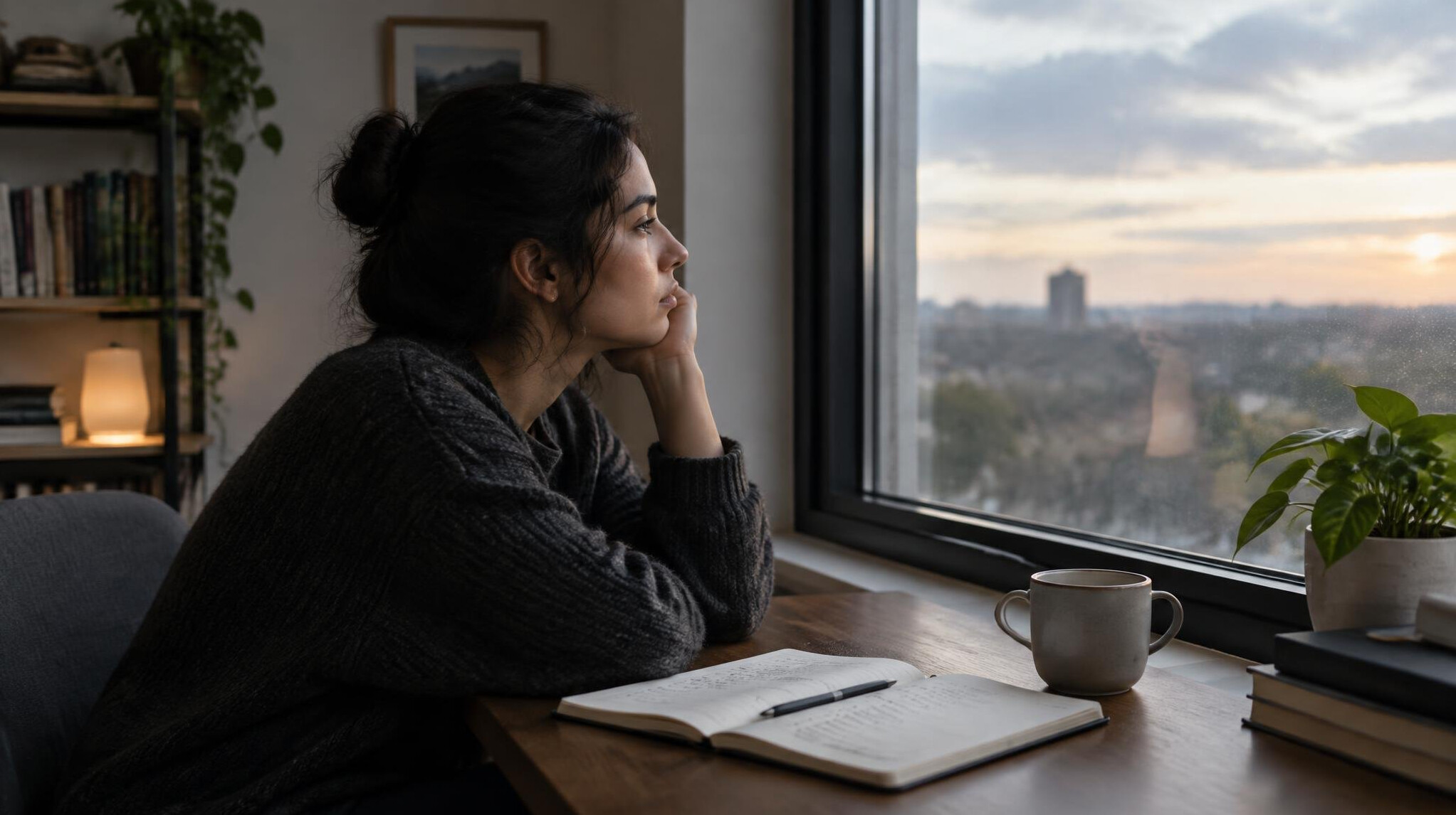 person reflecting by window