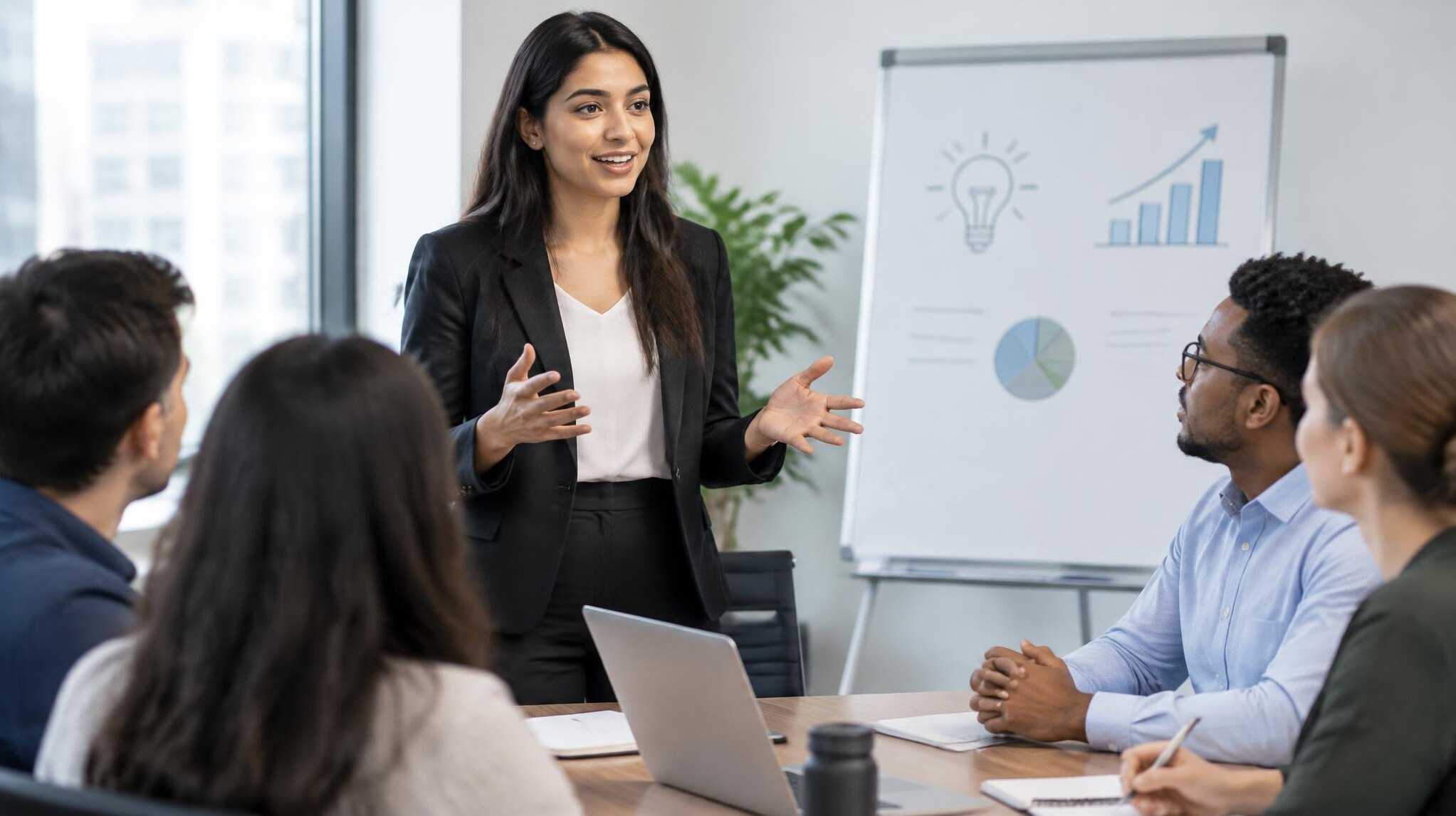 woman speaking confidently in meeting