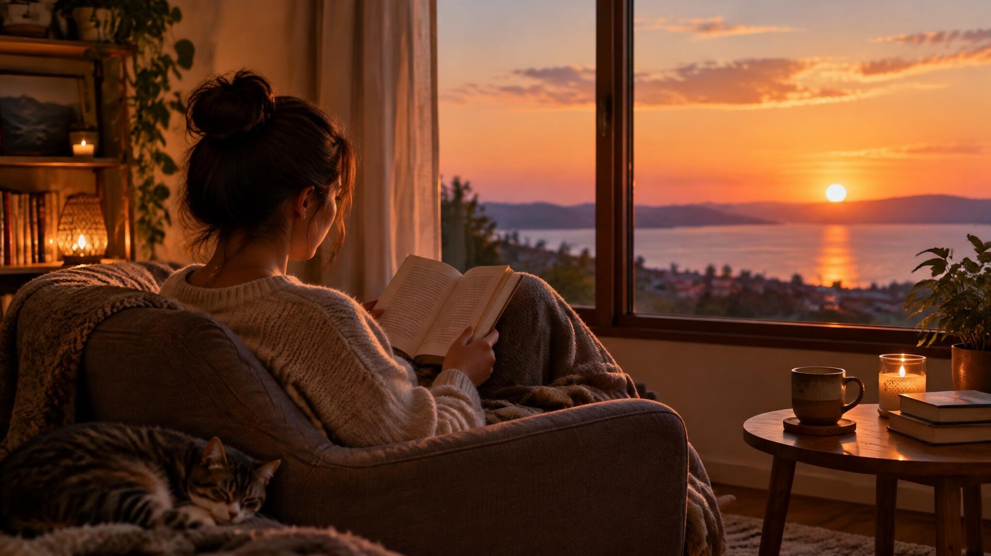 person reading book in quiet room