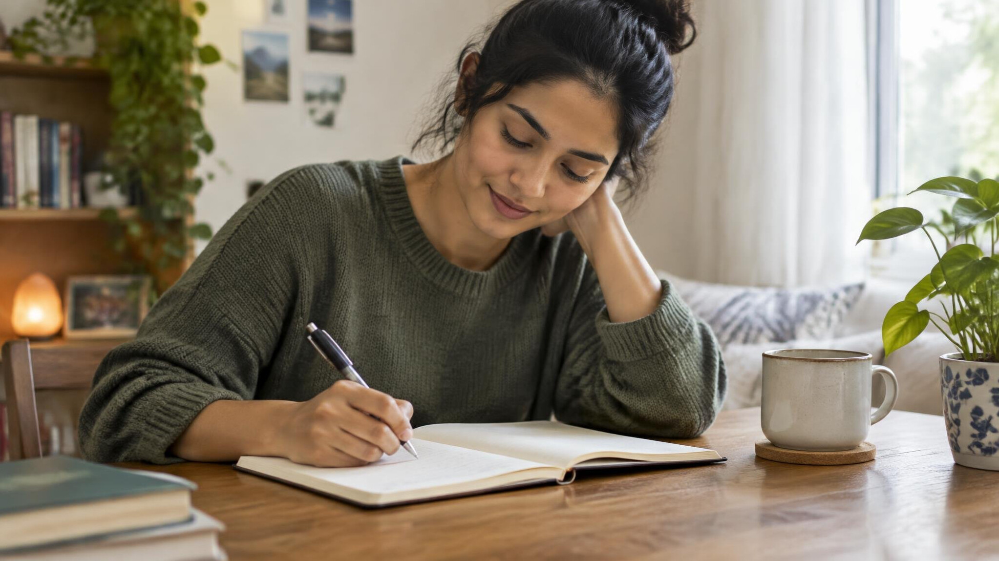 person writing in journal