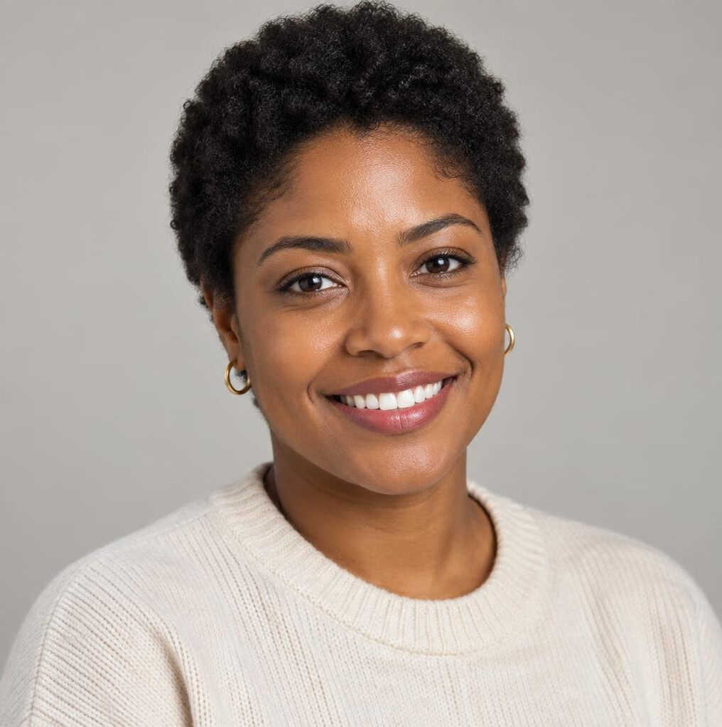 Retrato de uma mulher negra brasileira de cabelo curto